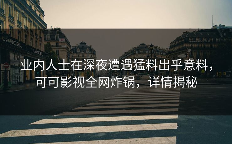 业内人士在深夜遭遇猛料出乎意料，可可影视全网炸锅，详情揭秘