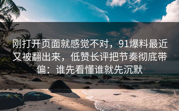 刚打开页面就感觉不对，91爆料最近又被翻出来，低赞长评把节奏彻底带偏：谁先看懂谁就先沉默